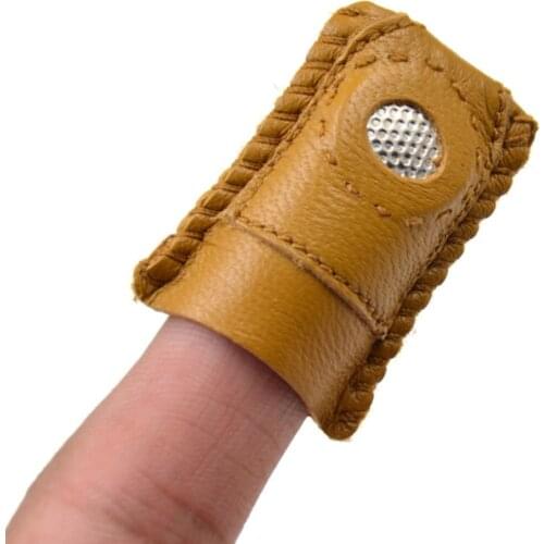 Handmade Needlework Thimble Cover Synthetic Leather Coin Thimble With Metal Tip DIY Sewing Tool 1pcs