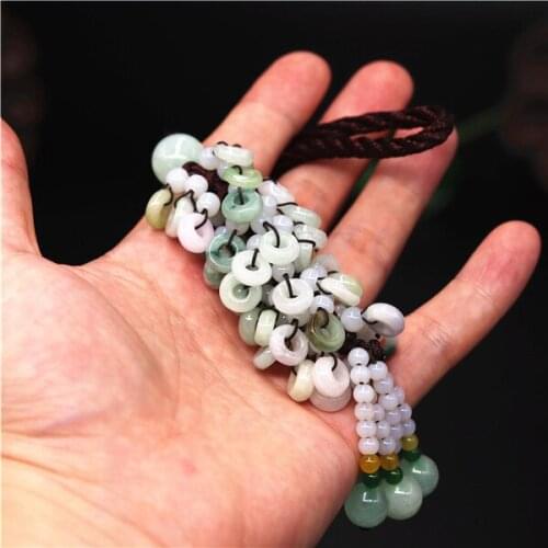 Natural Emerald Jade Car Interior Decor Accessories beads ite Donut Pendant Hanging Ornament Luck Gifts