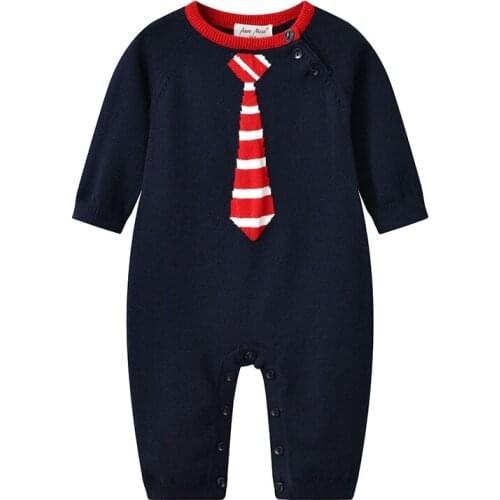 Autumn New Baby Boys Full Month Long Sleeve Knit Bodysuit