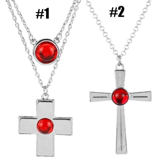 Rosario to Vampire Akashiya Moka Necklace Anime Cosplay Jewelry Red Crystal Cross Pendants Necklaces Girl Choker Necklaces