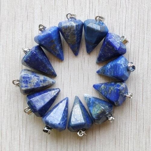 Wholesale 12pcs/lots good quality natural Lapis Lazuli hexagon pyramis stone pendants charms for jewelry making free shipping