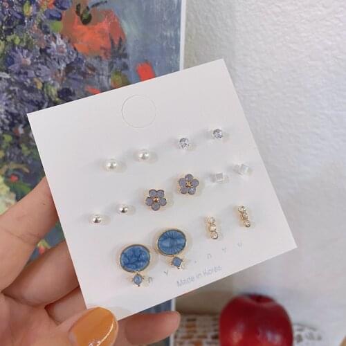 S925 Retro Romantic Super Fairy Blue Earrings Set New Product Trendy Flowers High-Quality Temperament Earrings Female