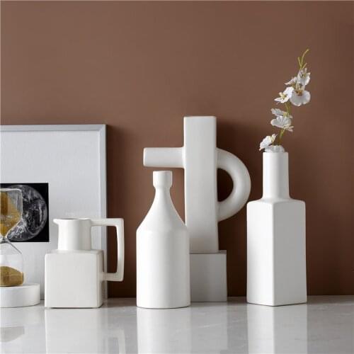 Nordic Modern Minimalist Ceramic White Creative Vase Abstract Handicraft Decoration Hotel Soft Decor Ornaments