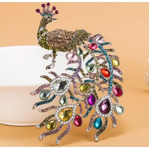Rhinestone Pin Big Peacock Brooch Pins Colorful Rhinestone Fine Brooches Bijuterias Fashion Women Broch Hiajb Accessories Bijoux