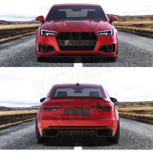 Dry Carbon Fiber Front Bumper Lip side skirts Rear Boot Spoiler Rear Lip Diffuser For Audi A4 S4 B10 2019 Body Kit Car Styling