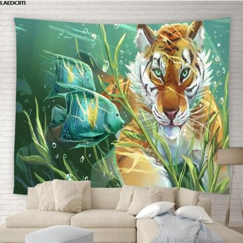 Tiger Leopard Beast Tapestry Wild Animal Hippie Colorful Pattern Background Wall Hanging Cloth Living Room Bedroom Home Decor