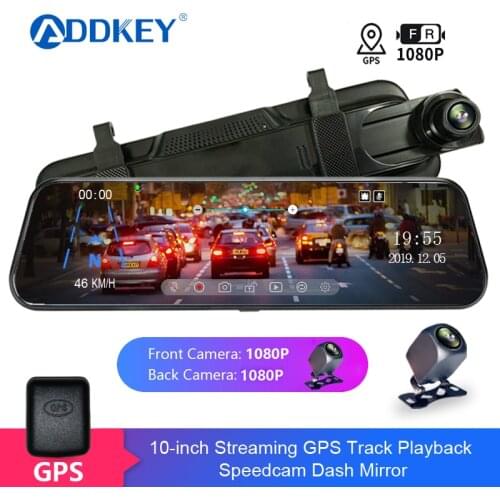 ADDKEY 10" Touch Screen Car DVR stream media 1080P Dash camera Dual Lens Camera Video Recorder GPS playback with Backup camera