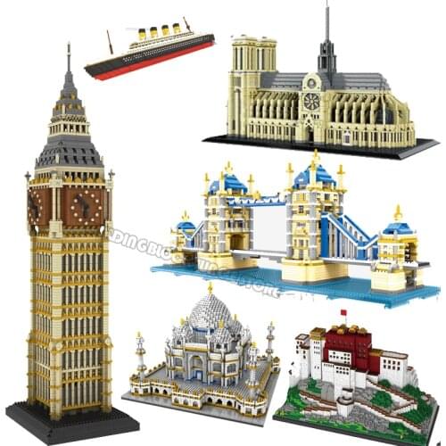 World-famous building, Eiffel Tower, Big Ben, Notre Dame Cathedral, Potala Palace, Taj Mahal 3D model building blocks