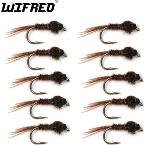Wifreo 10PCS/lot #14 #16 Natural Pheasant Tail Nymph Fly Trout Steelhead Fish Fishing Flies May Fly Nymph Sink Fast