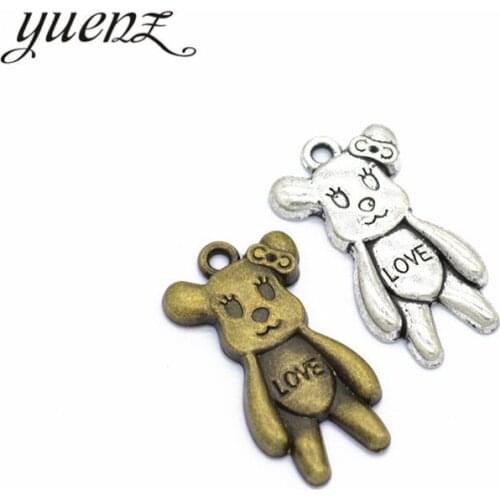 YuenZ 10pcs Antique Silver color Bear love Charms Pendant For DIY Jewelry Making Finding 28*15mm D9214