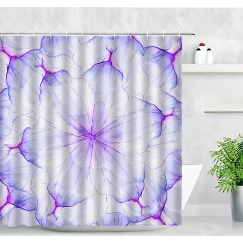 Purple Flower Shower Curtains Transparent Floral Abstract Art 3D Printing Modern Waterproof Home Bathroom Decor Bath Curtain Set
