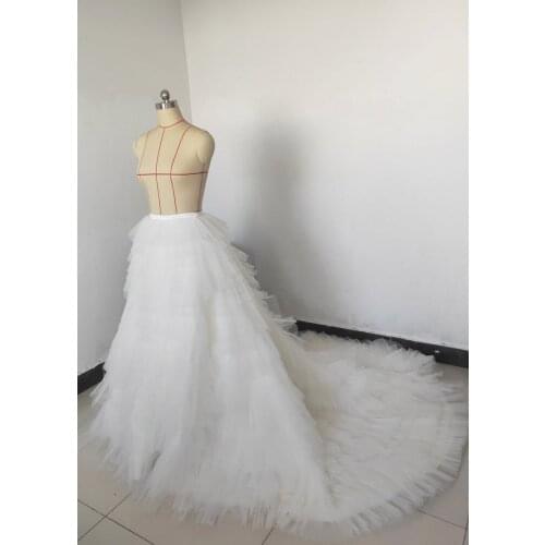 Real Image Ruffles Tiered Bridal Tulle Skirts 2021 Elegant Lush A-line Long Women Tulle Skirts Wedding Party Zipper Maxi Skirt