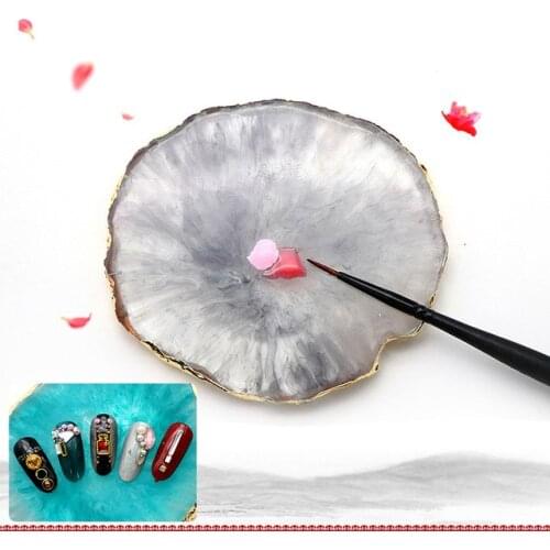 1PC 9 Colors Resin Nail Art Palette,Nail Art Painting Mixed Color Palette Gold Edge Nail Gel Color Makeup Display Board(White)