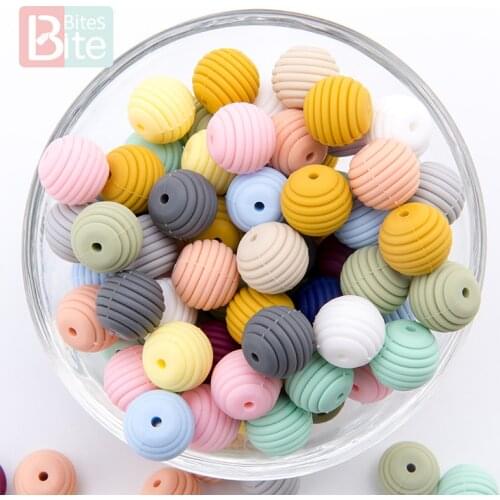 10Pcs Baby Teethers Silicone Bead Food Grade Silicone 15mm Round Spiral Bead Baby Chewable Teething Pacifier chain newborn toys