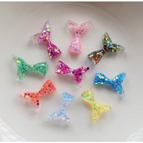 120pcs 11*15mm Paillette Mermaid Fish Tail Resin Crafts Accessories Scrapbook Hairpin Decorated -E38