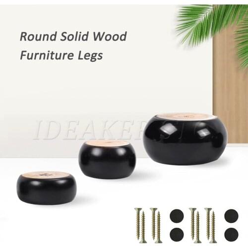 Multi-size Round Solid Wood Furniture Legs Black Wooden Furniture Feet for Sofa Coffee Table Cabinet Beds Hardware Accessories