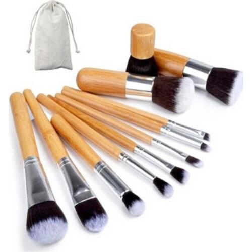 30sets/lot 11Pcs Professional Bamboo Makeup Brushes Set Eye Shadow Eyebrow Eyeliner Foundation Soft Blusher Cosmetic Brush