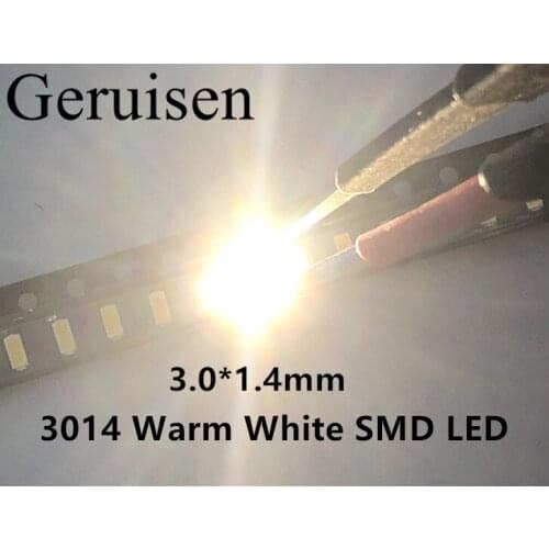 3014 SMD LED Chip Warm White Ultra Bright 0.1W 10-12LM 30mA 3V Surface Mount Chip Light Emitting Diode Lamp SMD LED Bead 50PCS