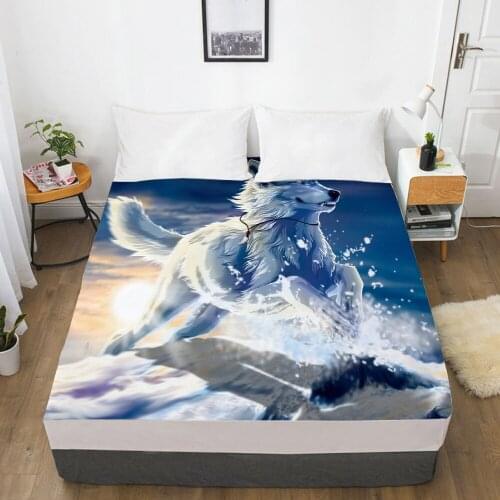 3D HD Digital Printing Custom Bed Sheet With Elastic,Fitted Sheet Twin King,Animal Run Wolf Bedding Mattress Cover 160x200CM