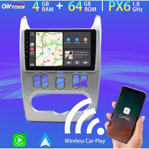9" 5*USB Android 10 PX6 4G+64G Car Multimedia Player For Renault Logan 1 Renault Sandero Lada largus Dacia TDA7850 GPS Radio DAB
