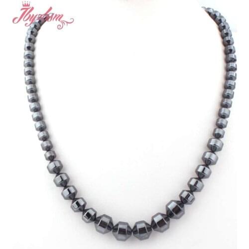 6mm-10mm Black Taper (No Magnetic) Hematite Natural Stone Beads For Woman Tribal Fashion Jewellery Necklace 17" Free Shipping