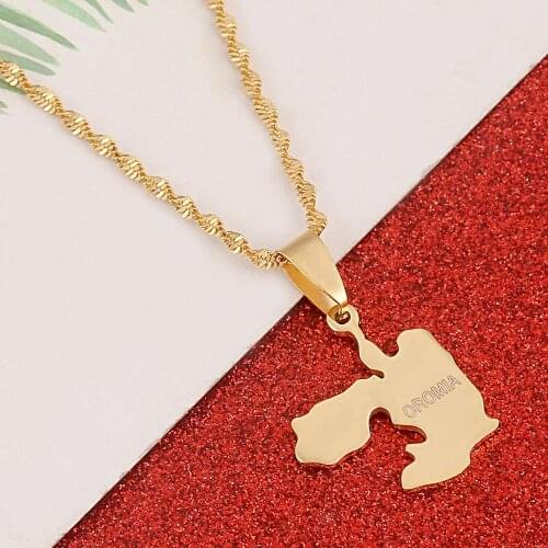 Stainless Steel Gold Color Oromia Map Pendant Necklaces Oromo Map Chain Jewelry