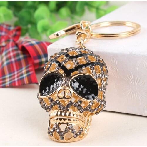 Skull Heads Mesh Lovely New Cute Crystal Charm Pendant Purse HandBag Key Ring Chain Creative Halloween Gift Accessories