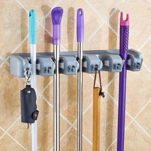 Broom &mop Holder Home Storage Wall Mounted Storage Cleaning Tools Mop Rack Closet Organizer Tool Hanger for Kitchen Garden