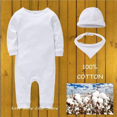 Baby Boys Girls Romper Sweat Shirt Cap Scarf Set Blank Long Sleeve 100% Cotton Newborn Infant Clothing Sets 3M 6M 9M 12M 18M
