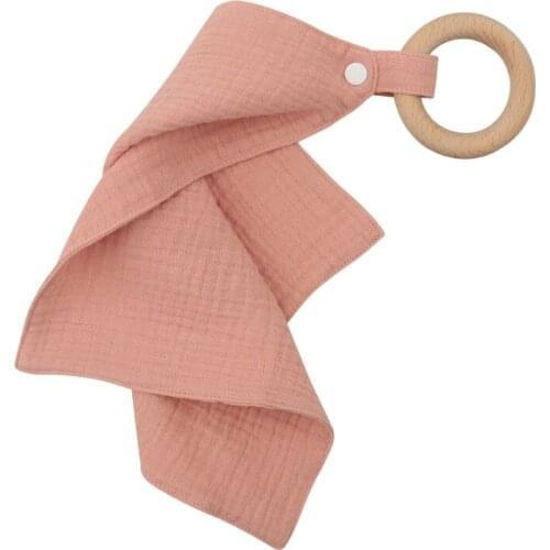 Baby Bibs Saliva Towel with Wooden Teether Newborn Absorbent Towel Burp Cloths 63HE