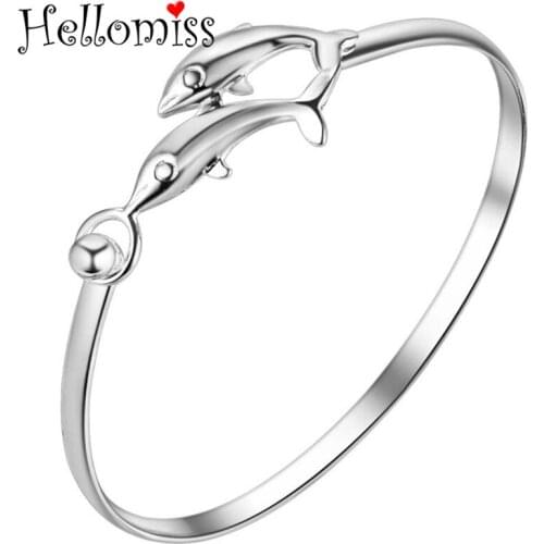 Double Dolphin Bangle Bracelet for Women Simple Round Bangles Adjustable Bracelets Brand Jewelry Gifts for Girls Pulseira Mujer