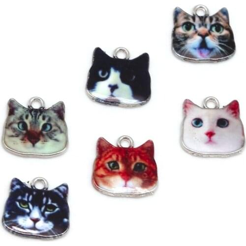 10pcs 17x17mm Zinc Alloy Enamel Bracelets Necklaces Animals Cat Charms Pendant For Jewelry Making Findings Women Men
