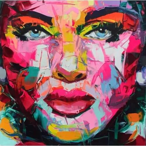 Palette knife painting portrait Face oil painting Impasto woman face on canvas Hand painted Francoise Nielly wall art pictures