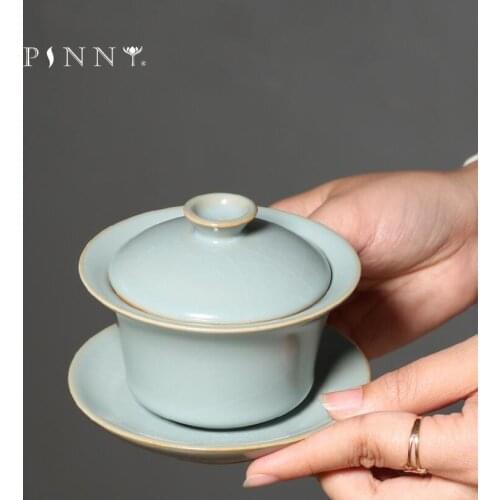 PINNY 100ML Retro Ruyao Crack Gaiwan Ceramic Pigmented Kung Fu Tea Tureen Traditional Chinese Tea Bowl