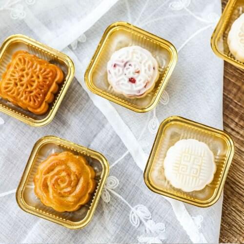 100pcs 50/63-80/100g Square Moon Cake Tray Mooncake Package Box Container Holder AXYC