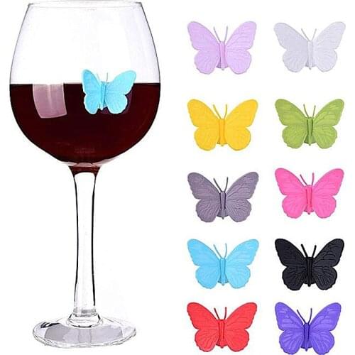 6pcs Silicone Markers Reusable Butterfly Drink Charms Wine Identifier for Cocktails Drinking Cup Sign