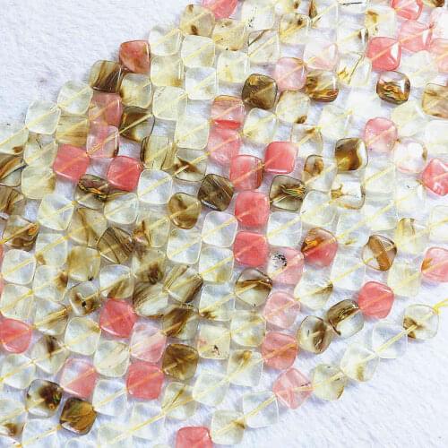 Fashion watermelon Tourmaline 14x14mm diagonal square beads diy jewelry 15" B489