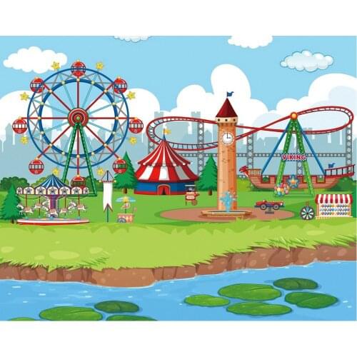 Cartoon Playground Ferris Wheel Backdrop Baby Shower Party Birthday Room Decor Photo Booth Studio Prop