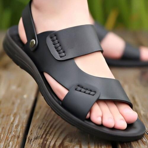 Men Casual Sandals Microfiber Leather Sandals Mens Soft Bottom Wear-Resistant Slippers Dual Purpose Breathable Sandalias Man