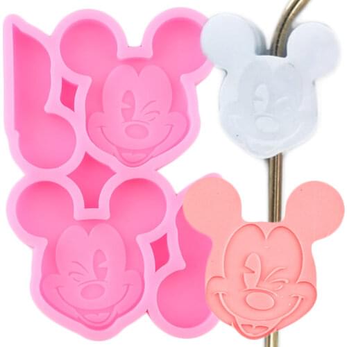 Disney Mickey Smile Face Straw Topper Silicone Mold Keychain Epoxy Resin Mold Fondant Cake Decorating Candy Clay Chocolate Mould