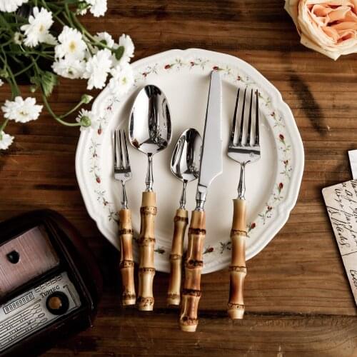 Silver Nordic Luxury Portable Cutlery Set Retro Knife And Fork Set Stainless Steel Reusable Gift Sztucce Zestaw Tableware BK50D