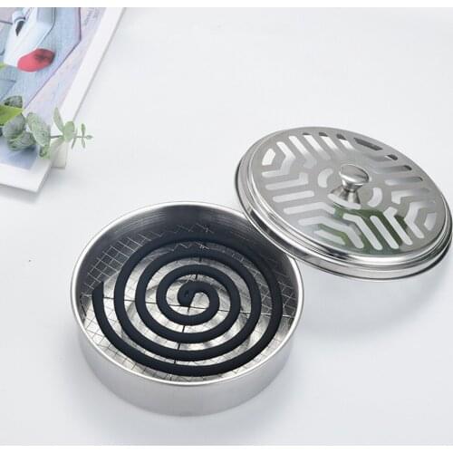 Frame Safe Metal Round Rack Plate Portable Spiral with Cover Mosquito Coil Holder Tray Incense Insect Repellent Household Tool