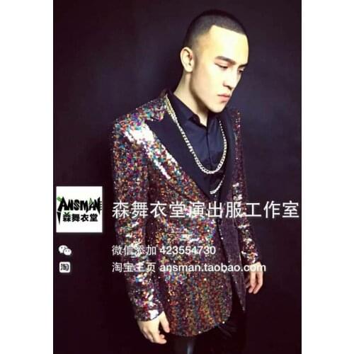 S-5xl New 2020 Men Slim Fashion Dj Mama Top Super Flash Colorful Sequin Suit Jacket Male Singer Costumes Clothing Plus Size Coat
