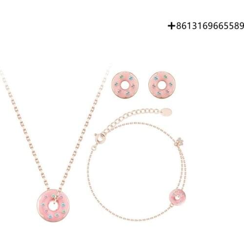 S925 silver donut necklace, bracelet and ear stud set