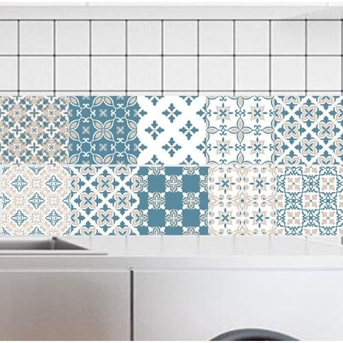 Blue tile sticker retro living room bedroom wallpaper wall sticker kitchen oilproof sticker bathroom waterproof sticker 10x200cm