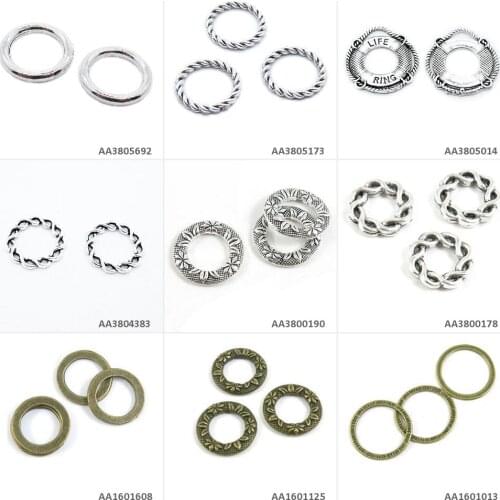 Antique Bronze Silver Plated Jewelry Making Charms Rings Wreath Lifebuoy Life Ring Round Twisted Pattern Crafting