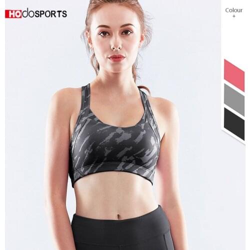 Yoga Sports Bra Full Cup Quick Dry Top Shockproof Cross Back Workout Camouflage Women Gym Running Jogging Fitness Clothes