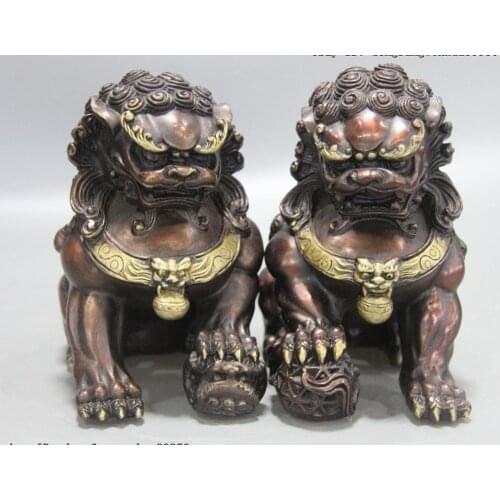 Chinese Royal Palace Copper Bronze Fengshui Fu Foo Dog Lion Guardian Door Statue