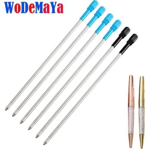 100pcs/lot 11.6cm Blue Black Ink Crystal Diamond Ballpoint Student Metal Pen Refill Rod Writing Tools Office School Supplies