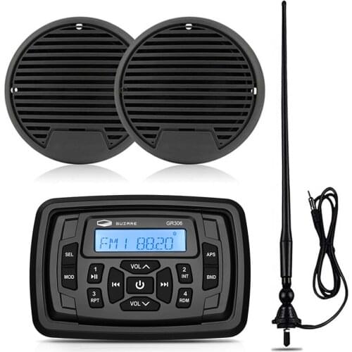 Waterproof Marine Stereo Bluetooth Audio Radio Receiver FM AM Car MP3 Player For RV ATV Motorcycle +3" Marine Speaker+Antenna